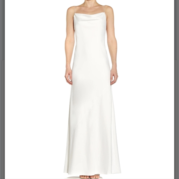 NWT Aidan Mattox Cowl Neck Crystal Straps Satin Gown in Ivory 6 - Picture 3 of 11